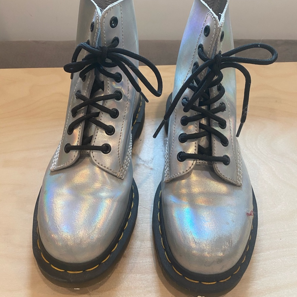 Doc Martens silver combat boots